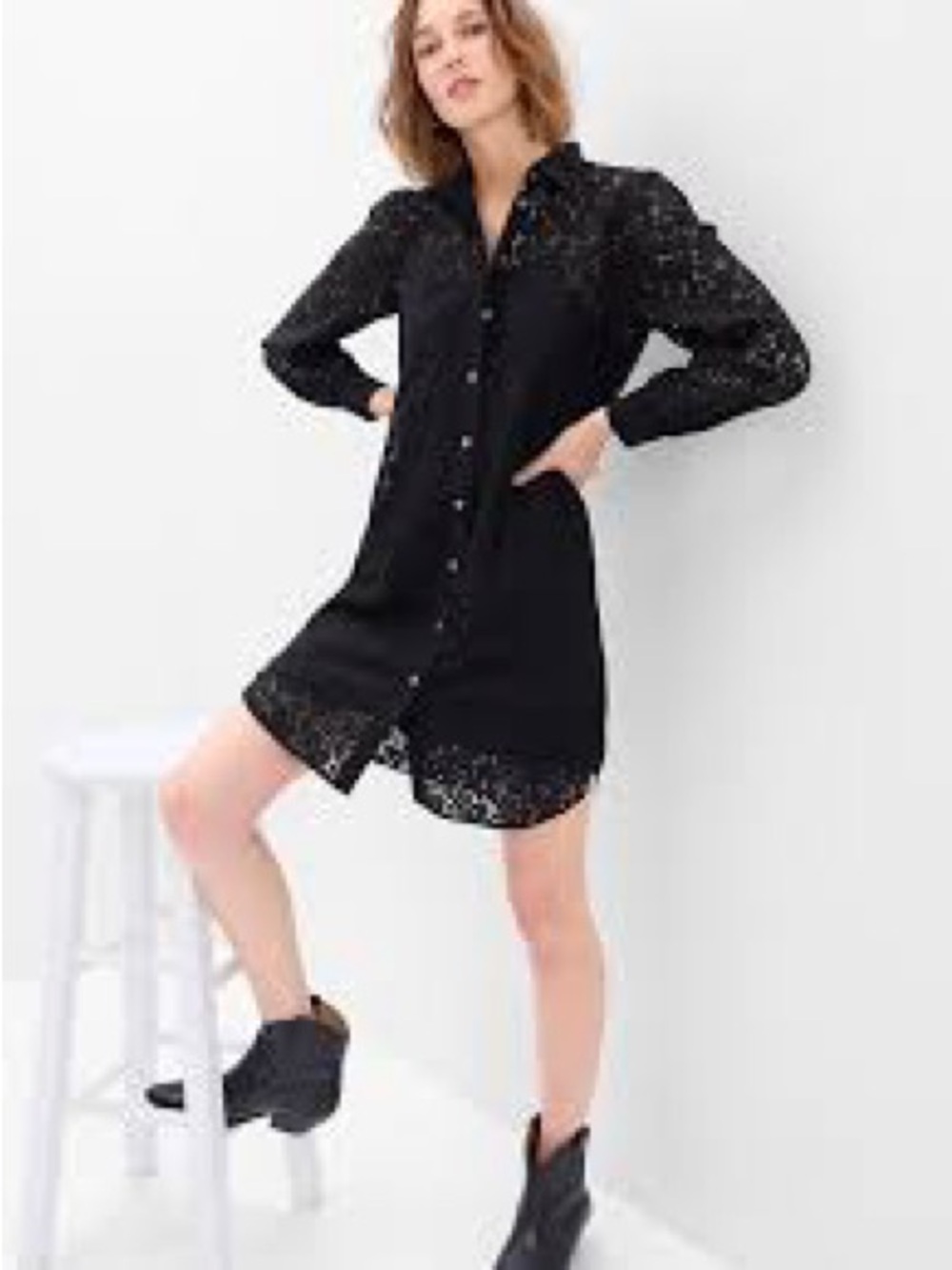 GAP Black Long Sleeve Lace Shirt Dress